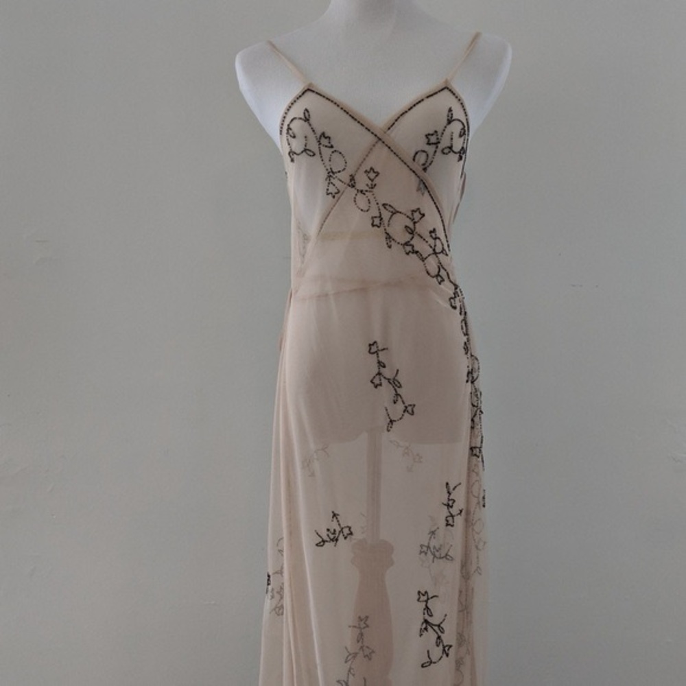 Zara Trafaluc  Blush Sheer Beaded Wrap Maxi Dress